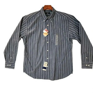 NWT Dockers Shirt Top Women Large Black Cotton Long Sleeve Button Down Striped